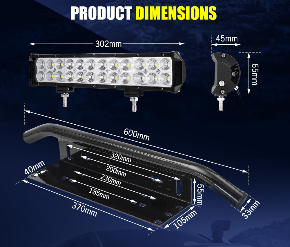LIGHTFOX 12inch LED Light Bar Spot Flood Driving Offroad Truck+Number Plate Frame