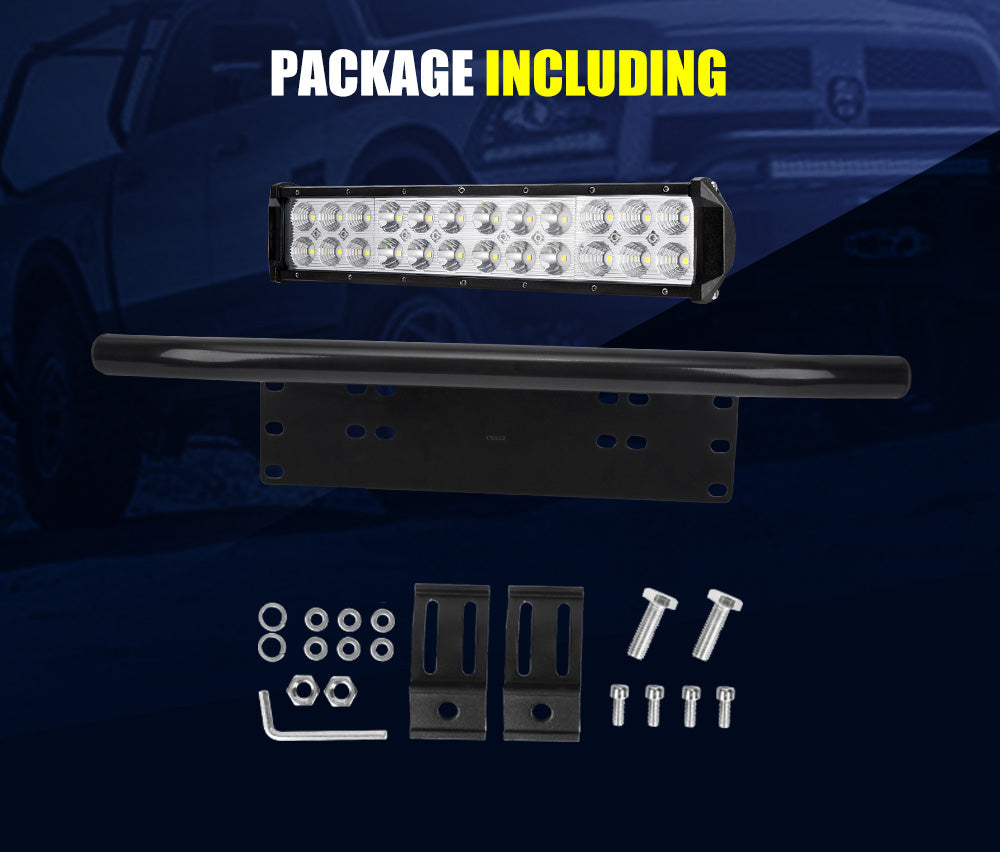 LIGHTFOX 12inch LED Light Bar Spot Flood Driving Offroad Truck+Number Plate Frame