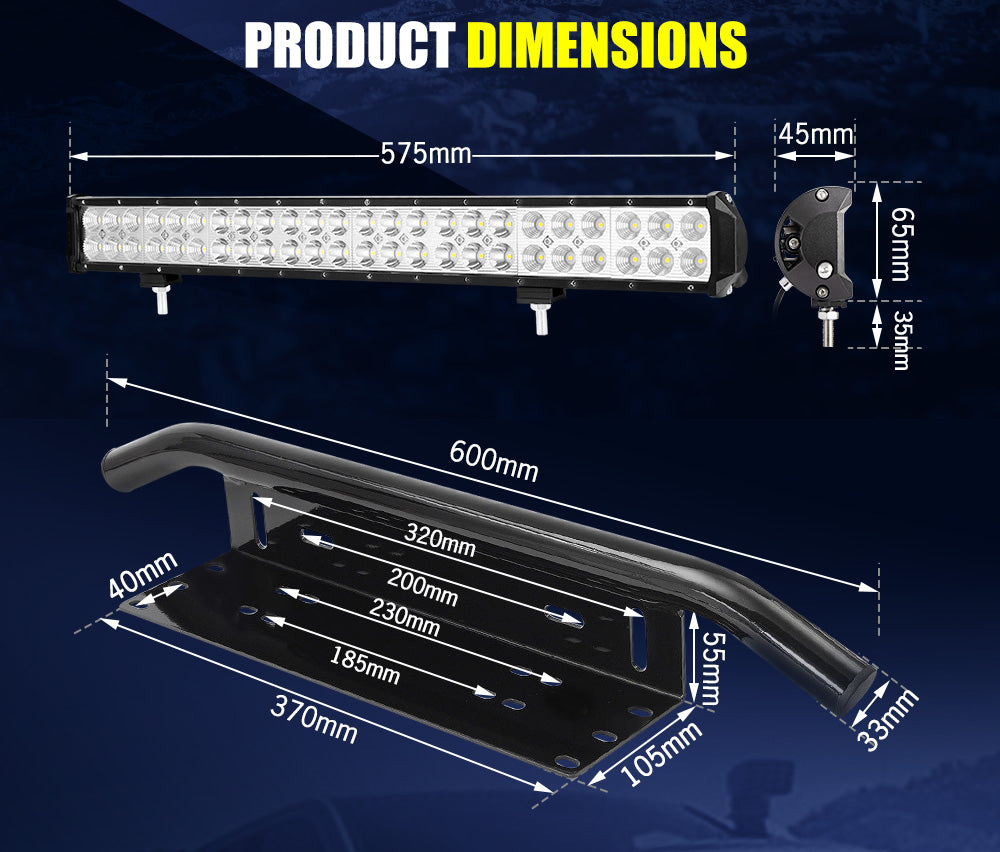LIGHTFOX 23inch LED Light Bar Spot Flood Combo Beam Driving+Number Plate Frame