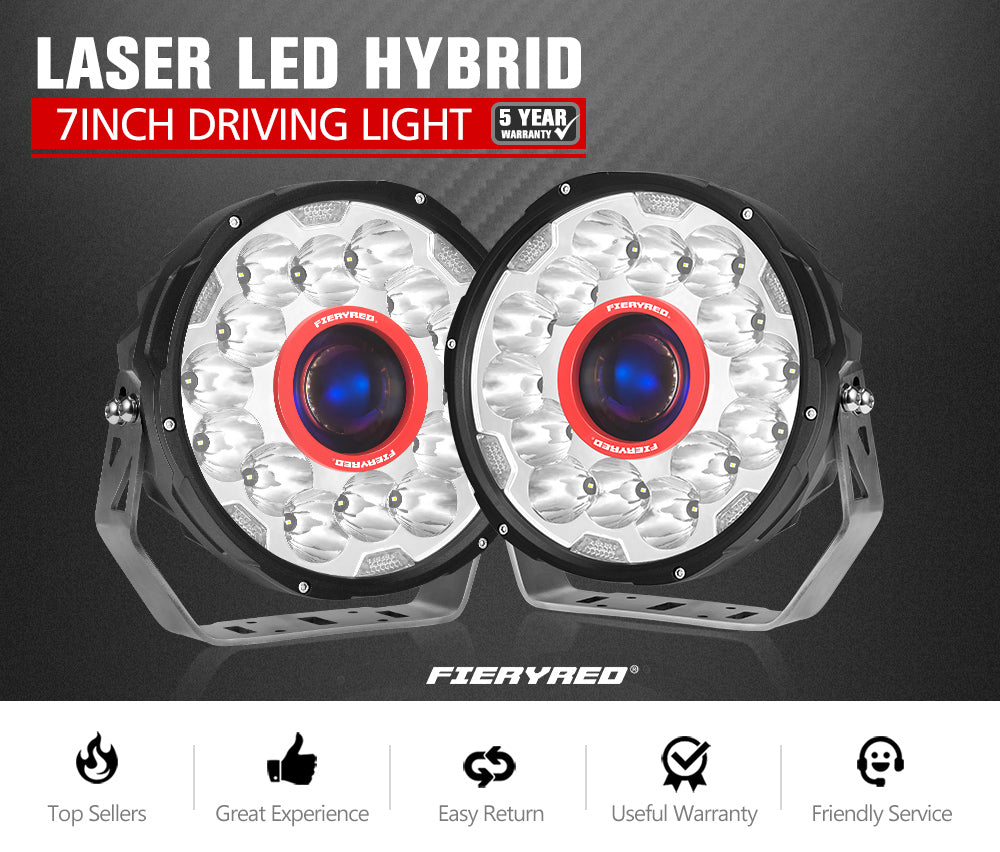 FIERYRED 7inch Laser Driving Lights Round Spot Lights Offroad Replace HID