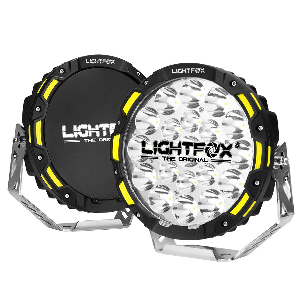 LIGHTFOX 9inch LED Spot Driving Lights Round Slim Spotlights 4x4 OffRoad SUV