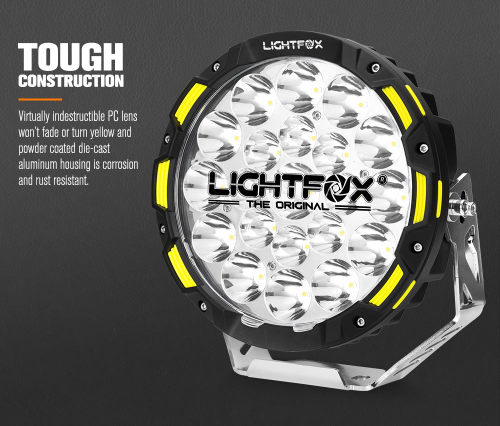 LIGHTFOX 9inch LED Spot Driving Lights Round Slim Spotlights 4x4 OffRoad SUV