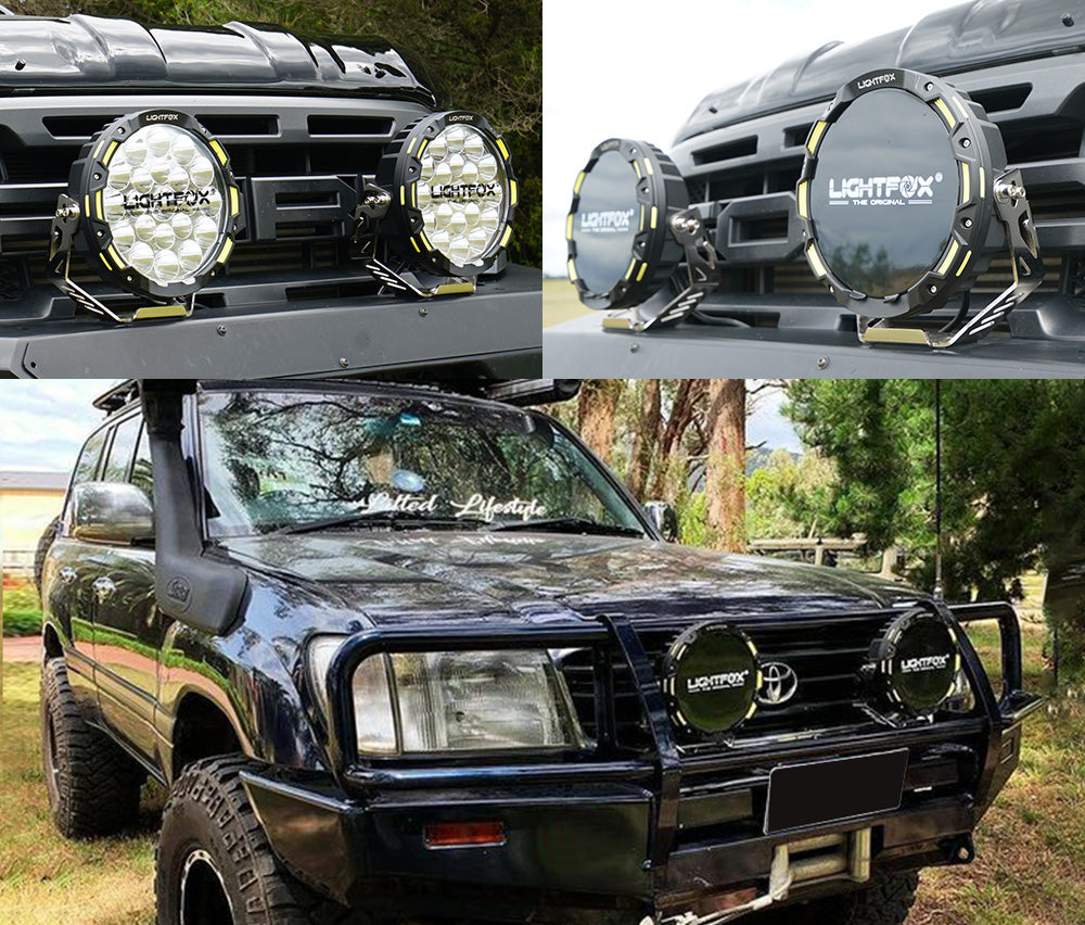 LIGHTFOX 9inch LED Spot Driving Lights Round Slim Spotlights 4x4 OffRoad SUV