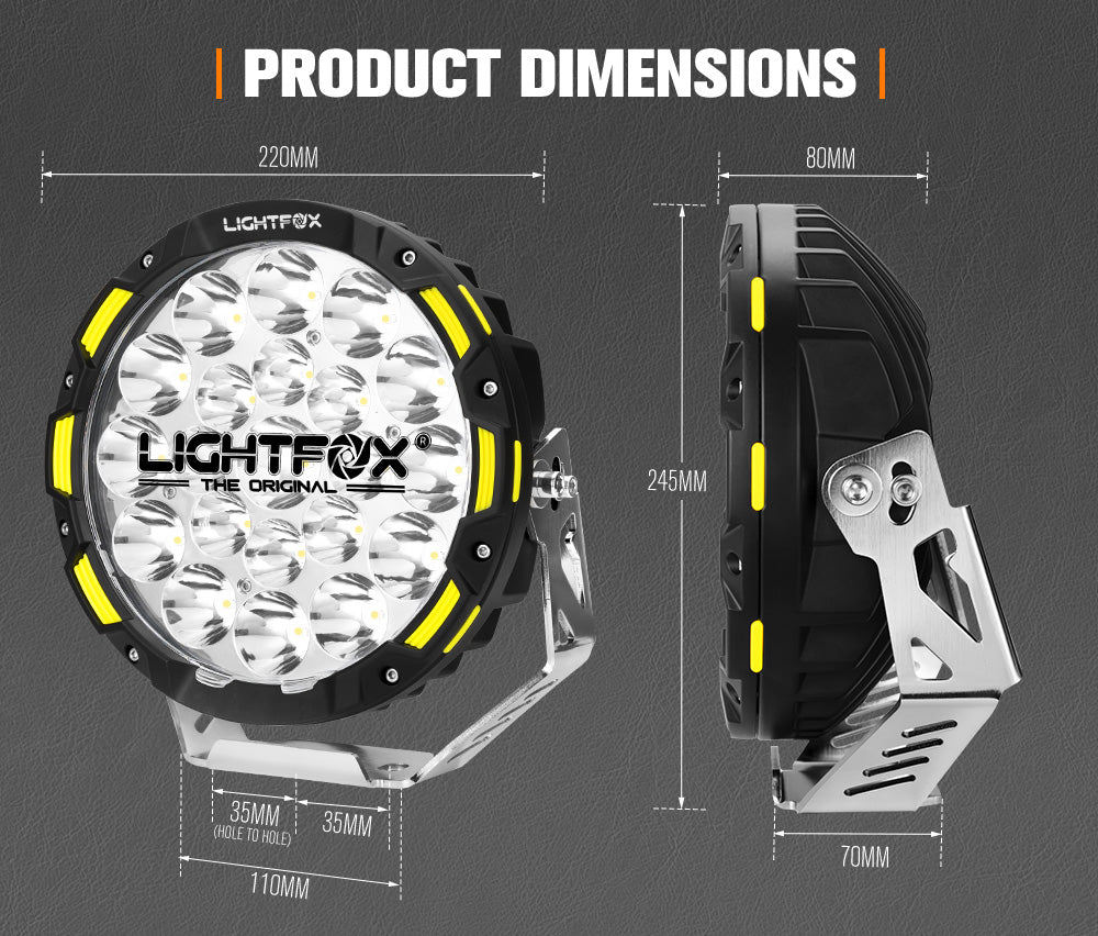 LIGHTFOX 9inch LED Spot Driving Lights Round Slim Spotlights 4x4 OffRoad SUV