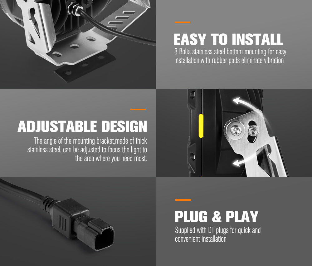 LIGHTFOX 9inch LED Spot Driving Lights Round Slim Spotlights 4x4 OffRoad SUV