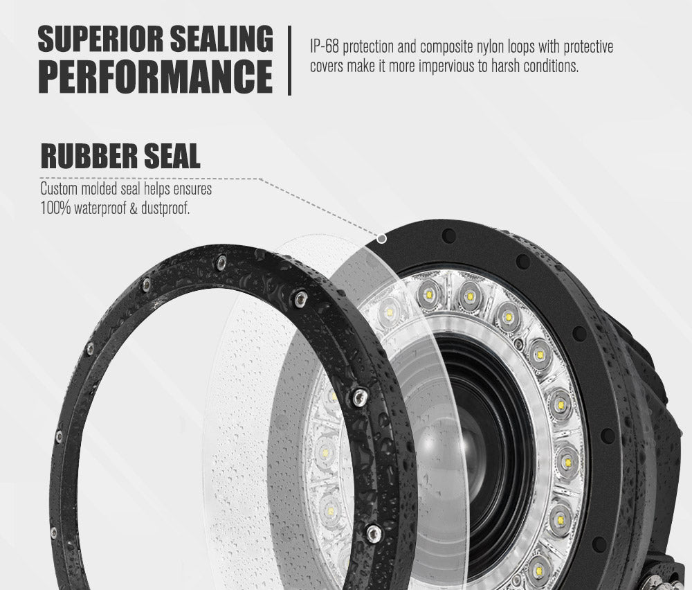 LIGHTFOX 9inch LED Driving Lights Round SpotLights DRL 4x4 Offroad Work