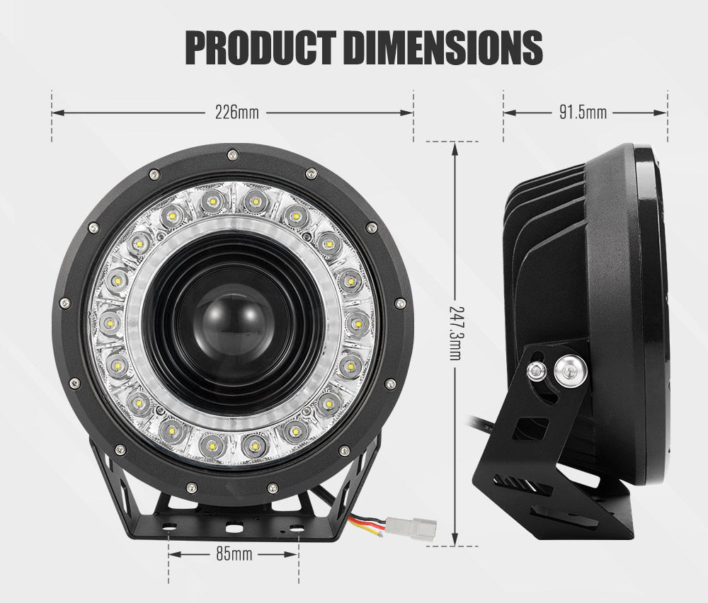 LIGHTFOX 9inch LED Driving Lights Round SpotLights DRL 4x4 Offroad Work