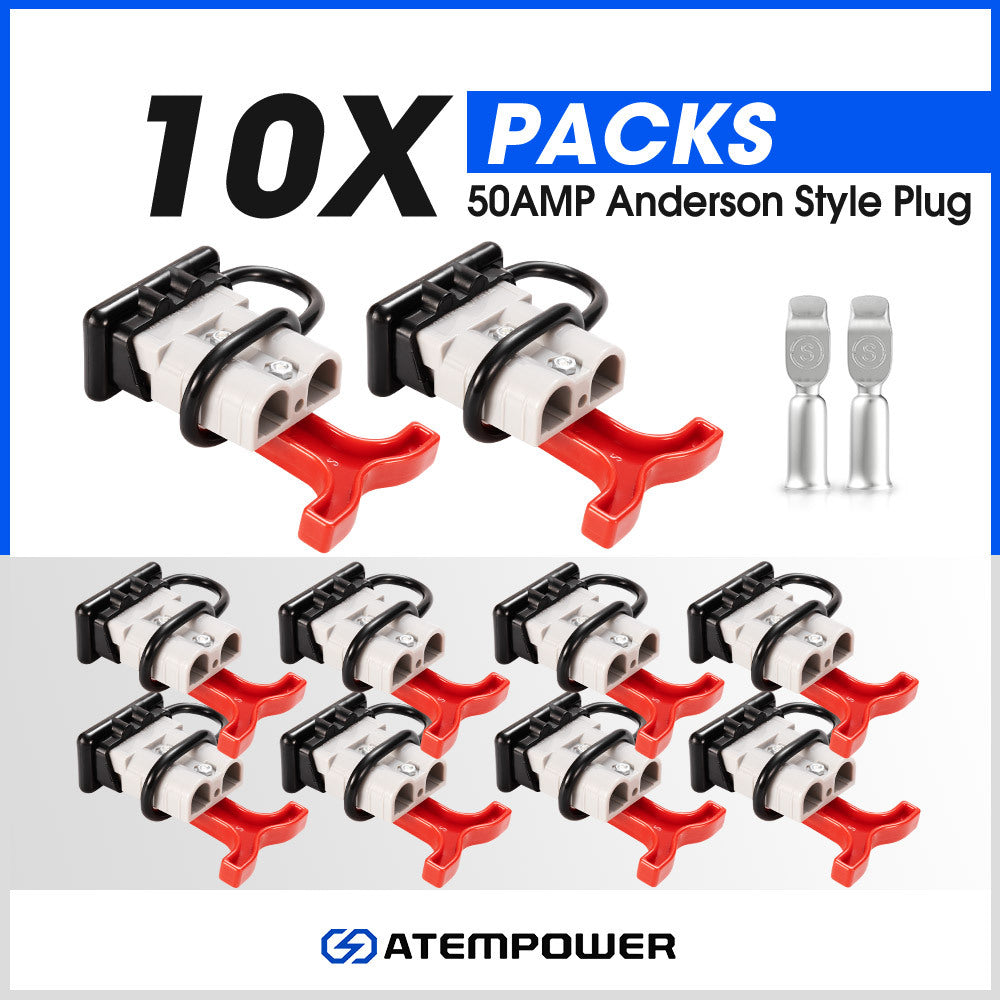 ATEM POWER 10Pcs Anderson Style Plug 50AMP 12-24V 6AWG with T Handle Dust Cap