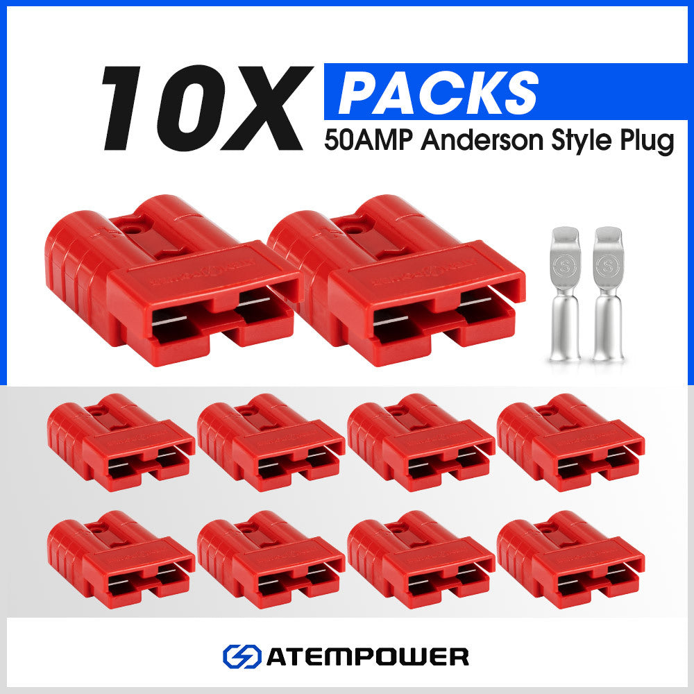 Atem Power 10Pcs Red Anderson Style Plug Connectors 50 AMP 12-24V 6AWG DC Power