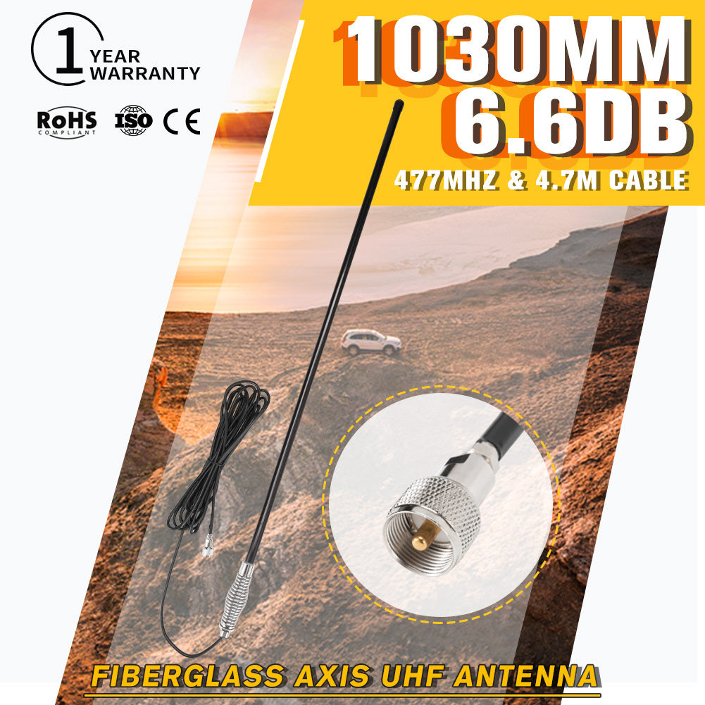 SAN HIMA 6.6DBI Black Heavy Duty Hi Gain Antenna For Uhf Cb Radio Bull Bar Fiberglass
