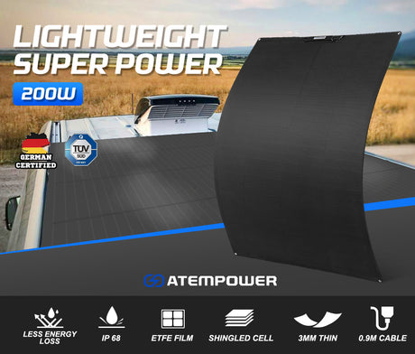 ATEM POWER 200W 12V Flexible Solar Panel Power Battery Mono Charging Shingled