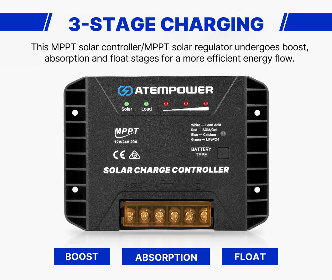 Atem Power 20A MPPT Solar Charge Controller Regulator Lithium Compatible 12V/24V
