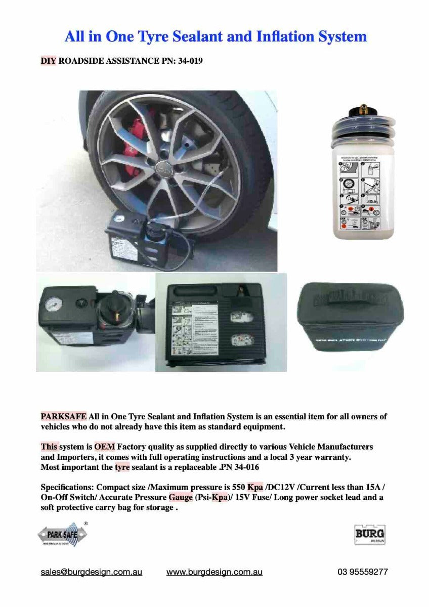 PARKSAFE Tyre Compressor Inflator & Repair Sealing Kit