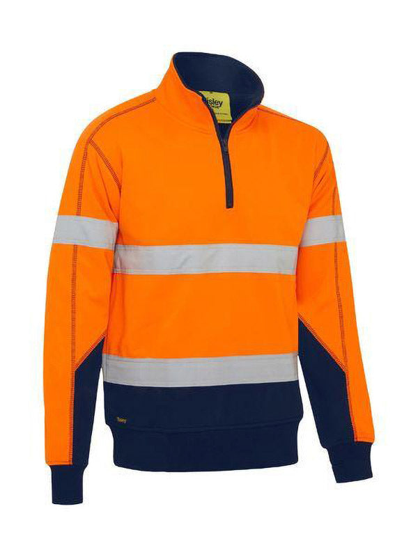 Bisley Taped Hi Vis 1/4 Zip Fleece Pullover with Sherpa Lining