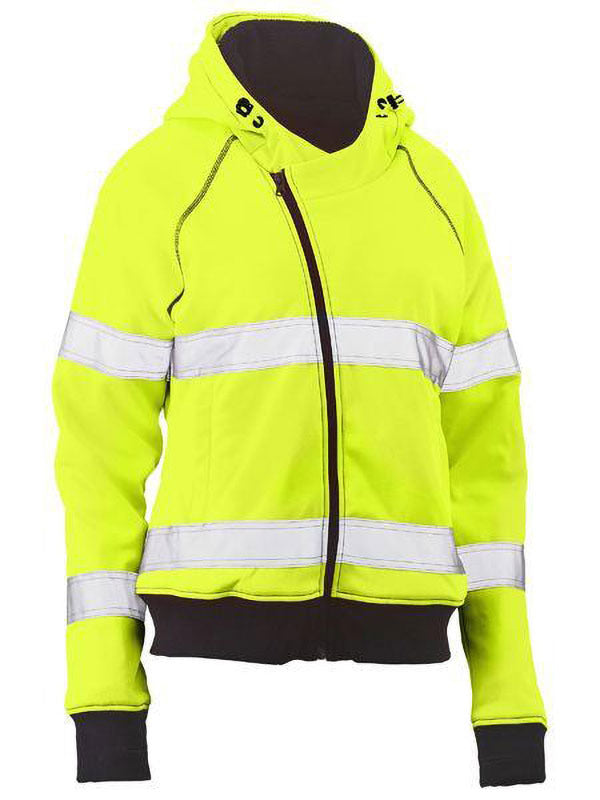 Bisley Women's Taped Hi Vis Fleece Zip Front Hoodie with Sherpa Lining