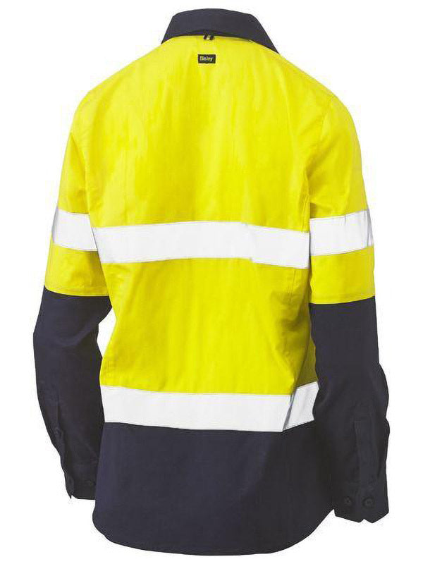 Bisley Womens Taped Hi Vis Stretch V-Neck Closed Front Shirt