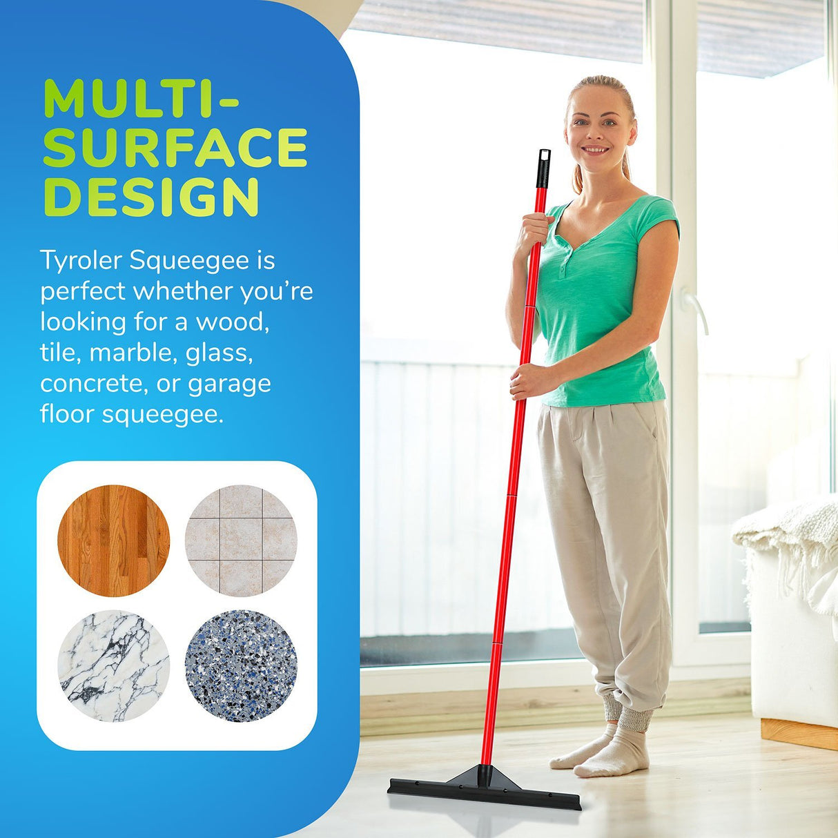 Tyroler BrightTools Floor Squeegee 46 Cm 100% Natural Rubber Blade Heavy Duty