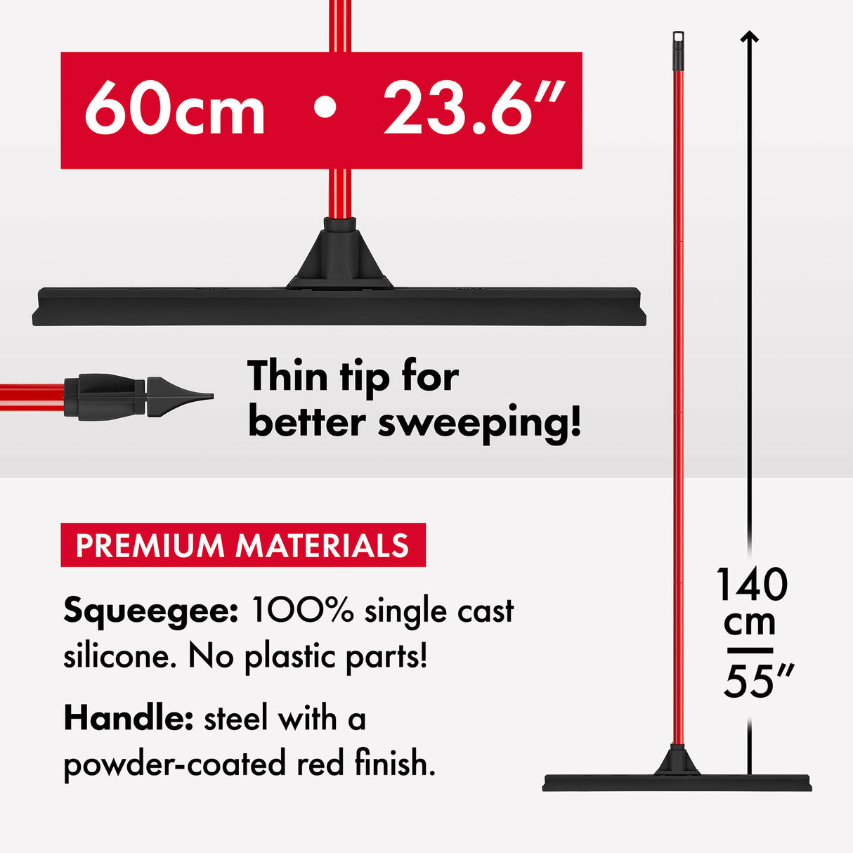 Tyroler BrightTools Floor Squeegee 60 Cm 100% Natural Rubber Heavy Duty Extra-Wide