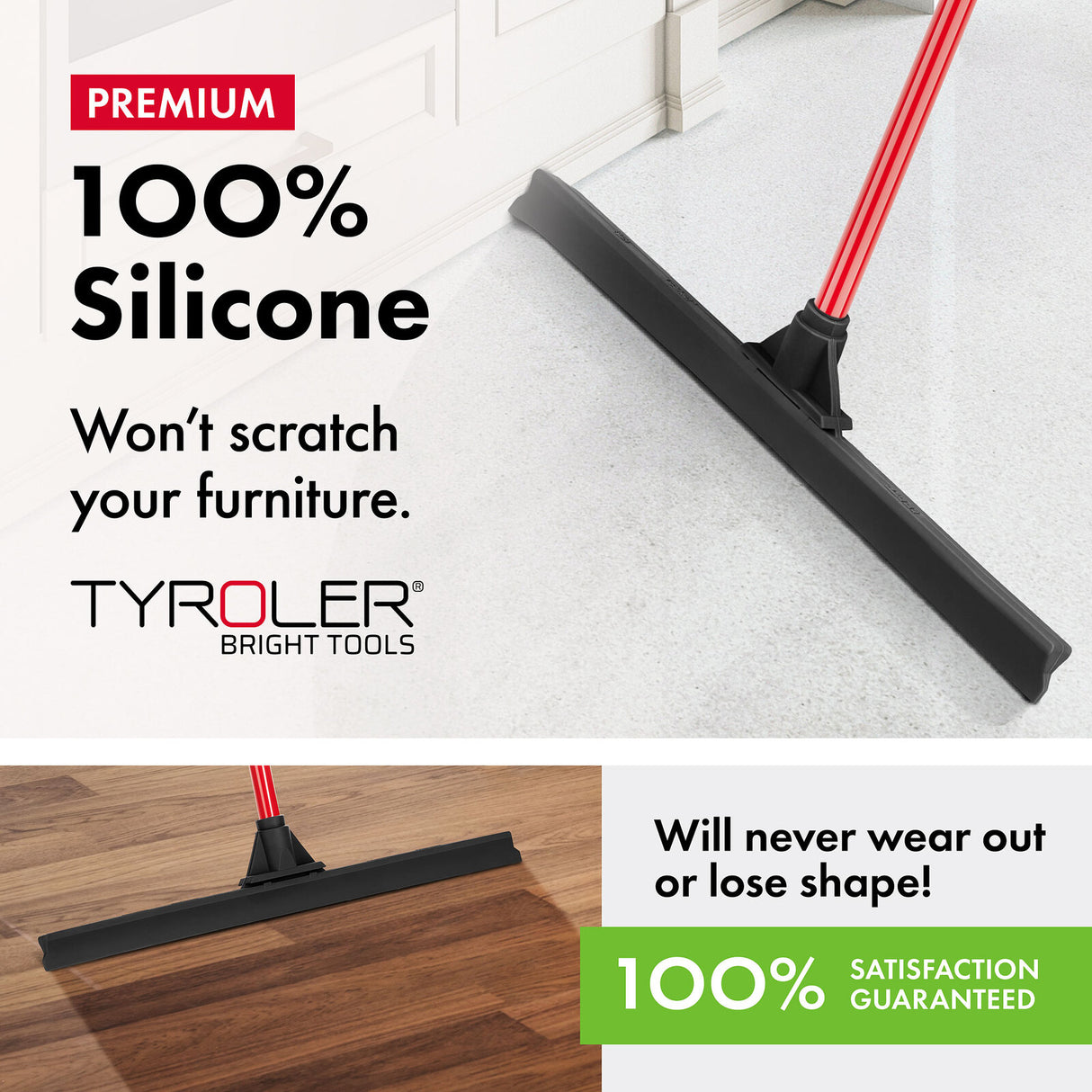 Tyroler BrightTools Floor Squeegee 60 Cm 100% Natural Rubber Heavy Duty Extra-Wide