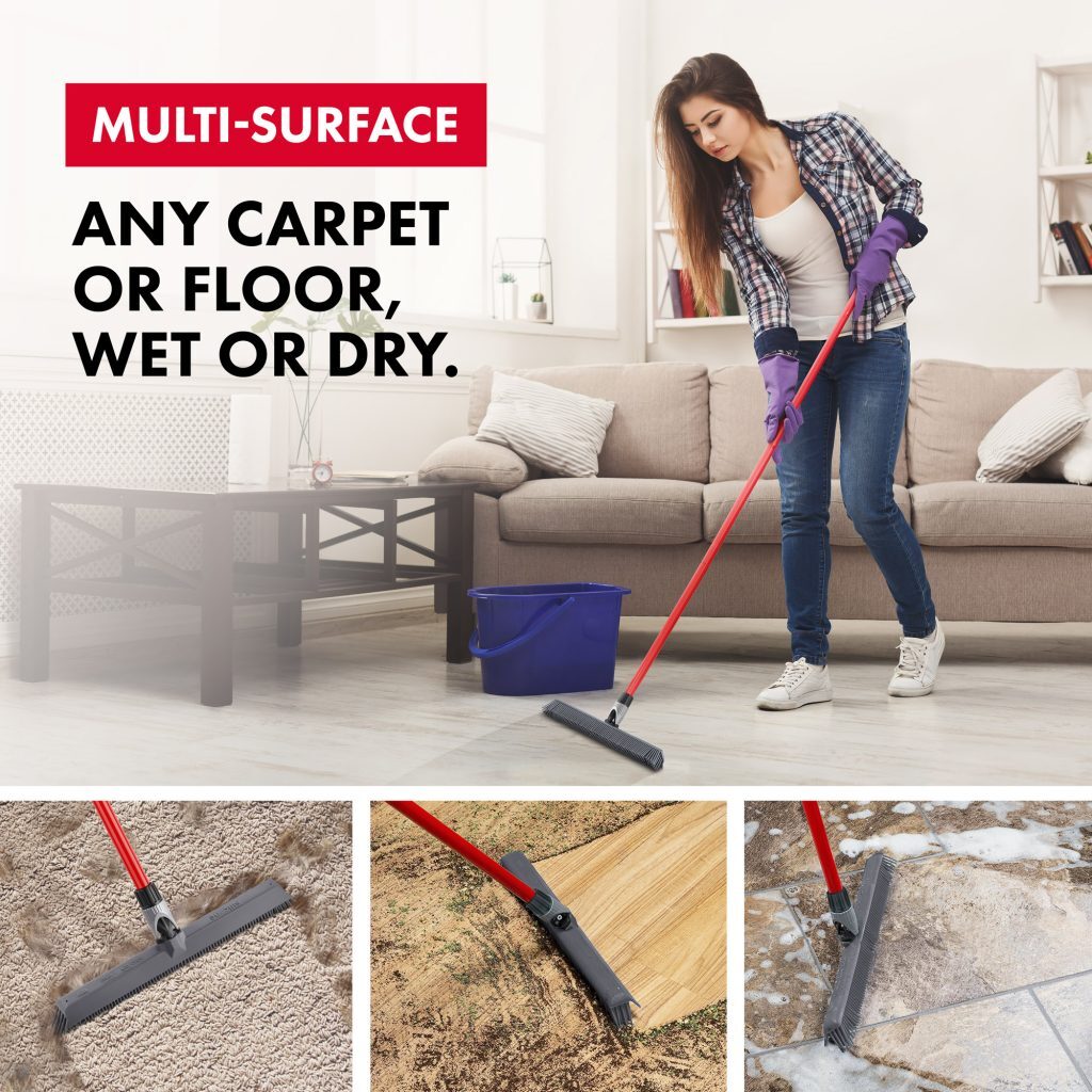 BrightTools Silicone Broom & Squeegee Cleaning System, 3in1 Broom & Squeegee & Quick mop