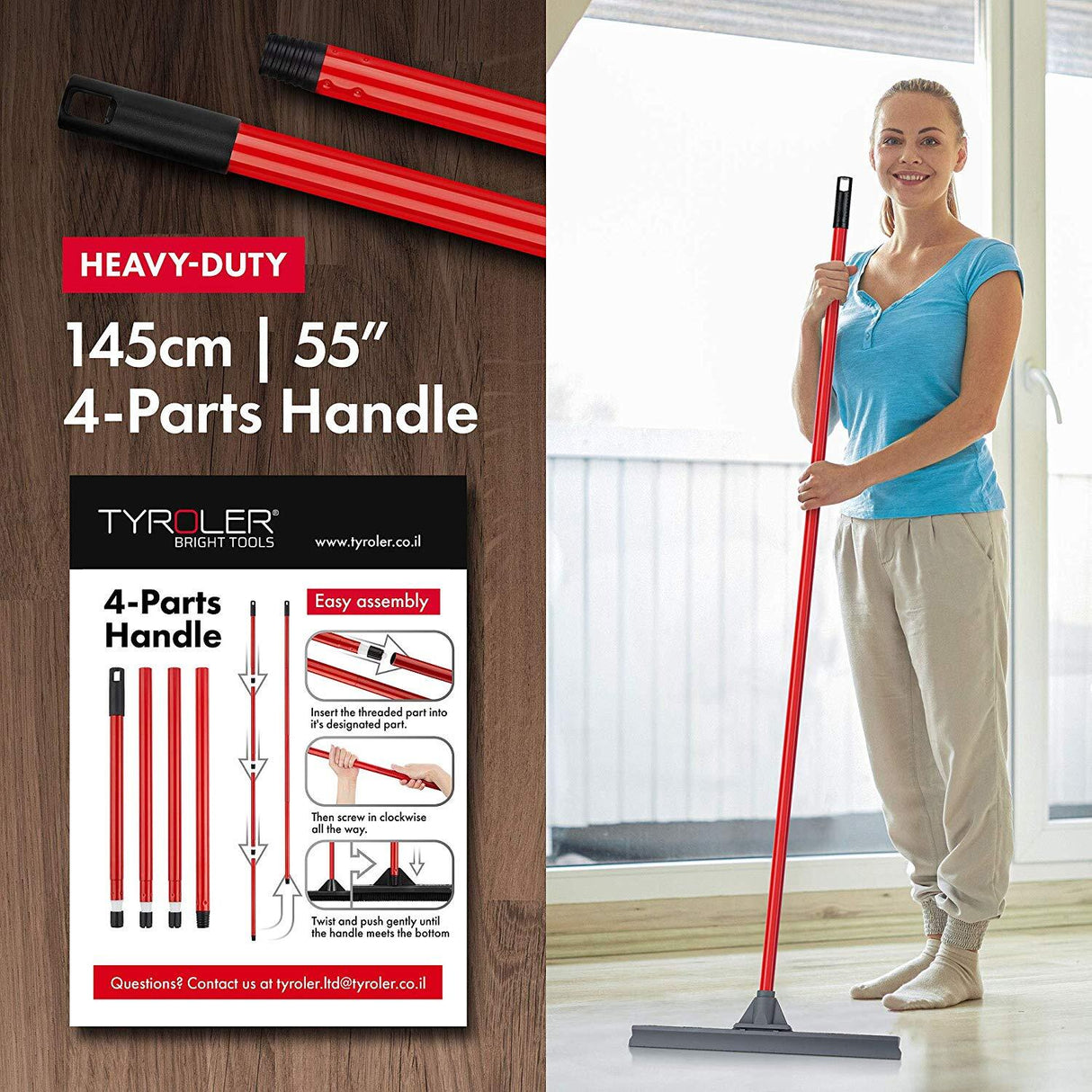 Tyroler BrightTools Floor Squeegee Heavy Duty 100% Silicone with Flexible Joint for Better Sweeping