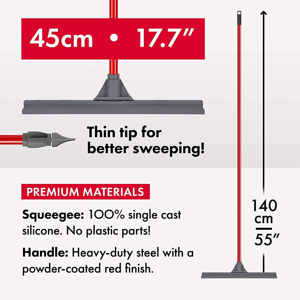 Tyroler BrightTools Floor Squeegee Heavy Duty 100% Silicone with Flexible Joint for Better Sweeping