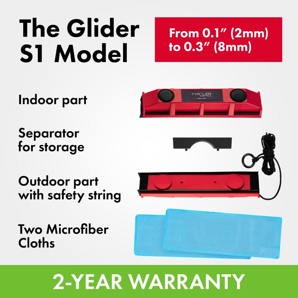 Tyroler BrightTools Glider S-1 Magnetic Window Cleaner For Single Glazed Windows Up To 8 Mm Window Thickness.