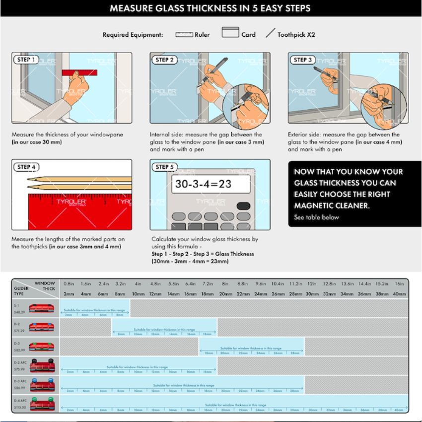 Tyroler BrightTools Glider D-2 Magnetic Window Cleaner For Double Glazed Windows With Window Thickness Up To 20 Mm.