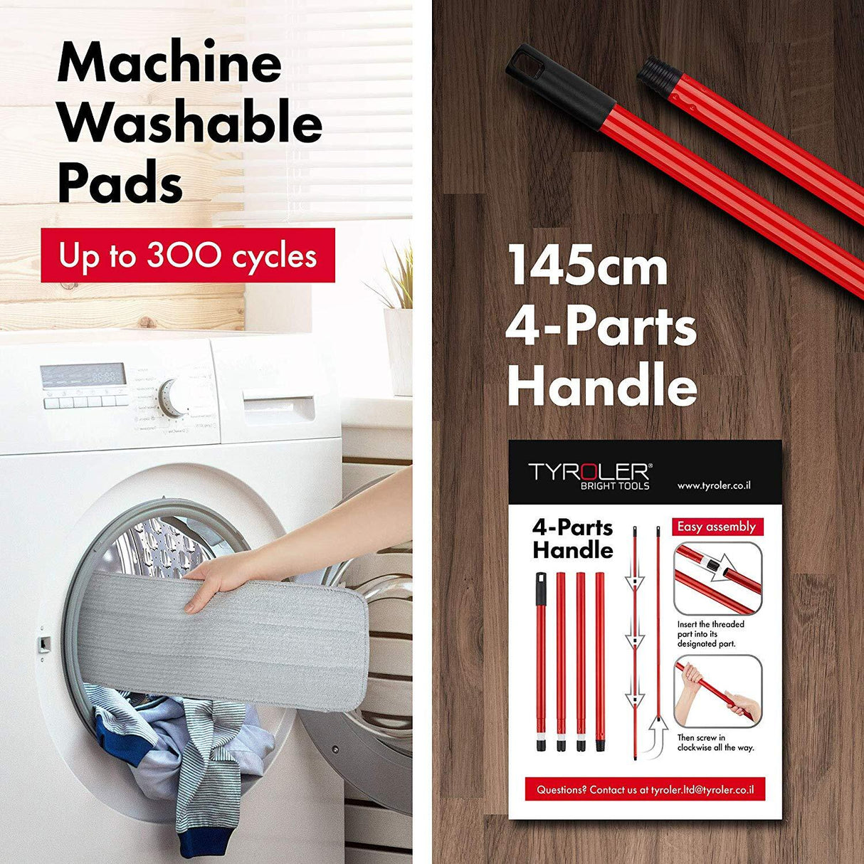 Tyroler BrightTools Silicone Mop Flexible Head Perfect for Hardwood, Laminate, Parquet & Tile