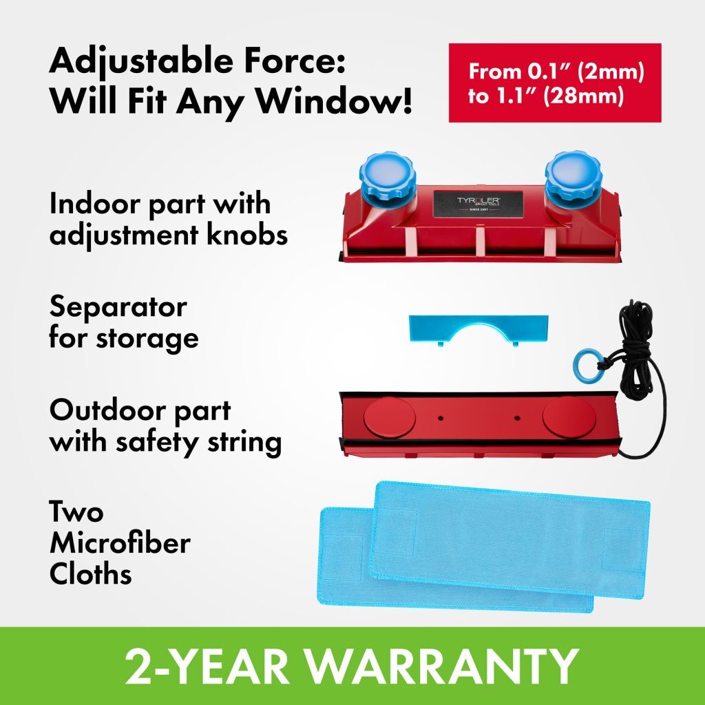 Tyroler BrighTools Glider D-3 Afc (Adjustable Magnetic Force) Magnetic Window Cleaner For Single Or Double Glazed Windows With Window Thickness Of 2-2