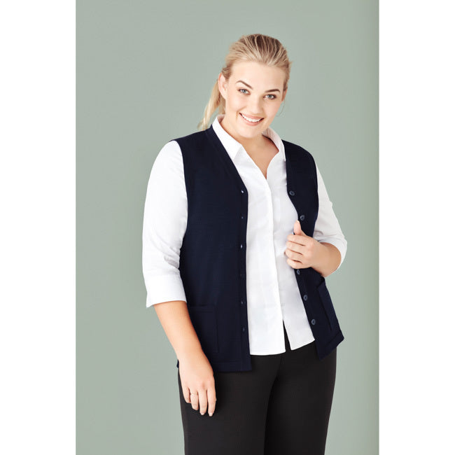 Biz Care Womens Button Front Knit Vest