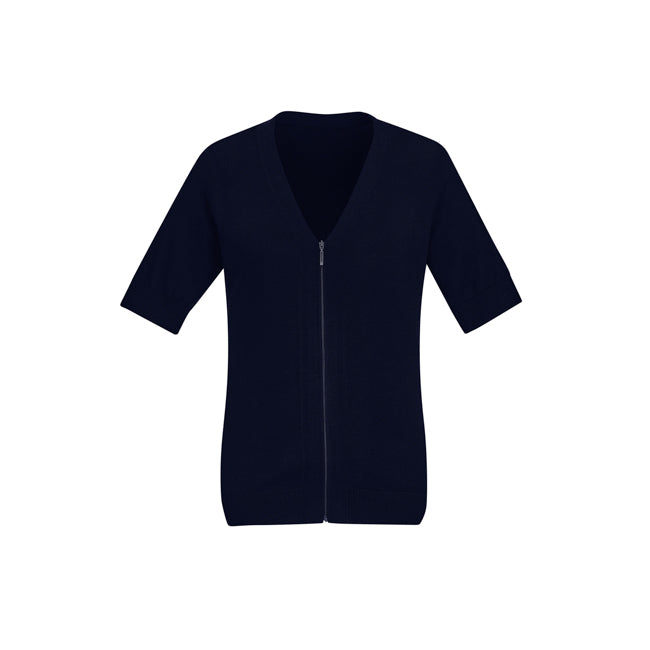 Biz Care Womens Zip Front Short Sleeve Knit