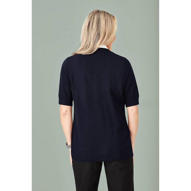 Biz Care Womens Zip Front Short Sleeve Knit