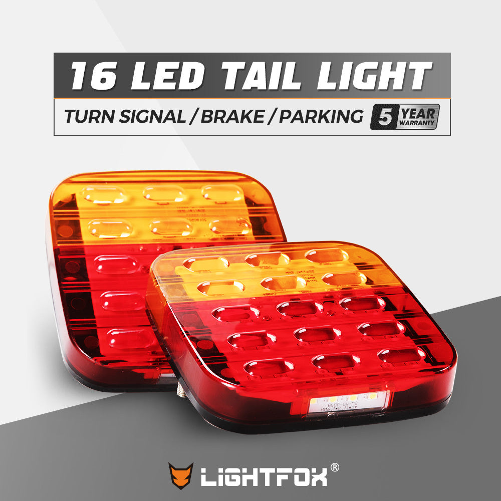 Fieryred Pair Square LED Trailer Tail Lights Number Plate Light