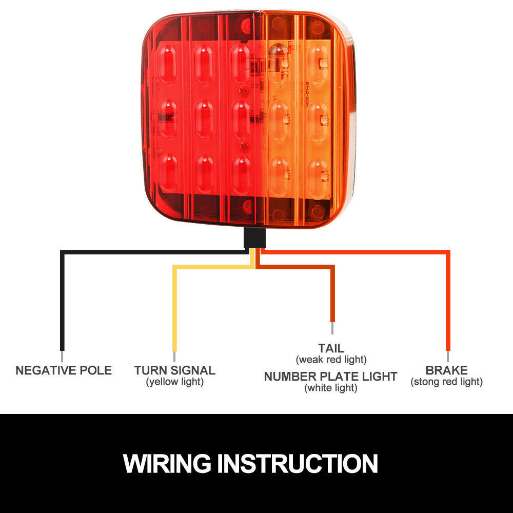 Fieryred Pair Square LED Trailer Tail Lights Number Plate Light