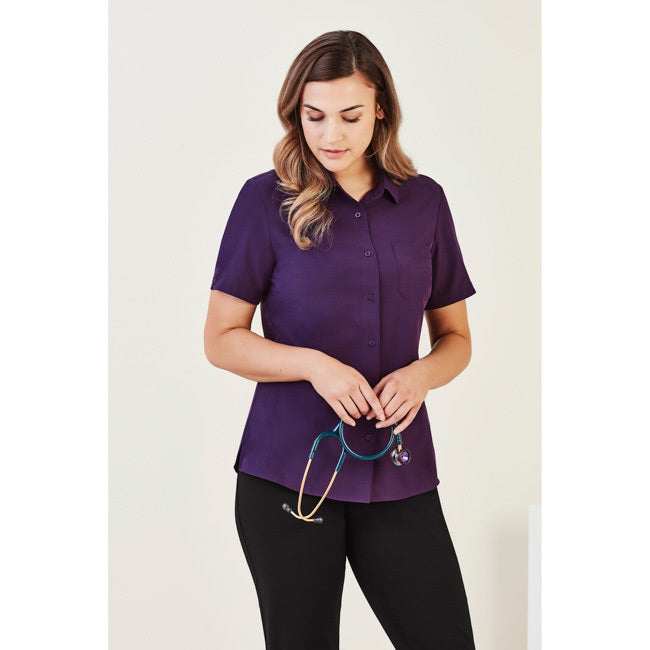 Biz Care Womens Florence Short Sleeve Shirt Purple