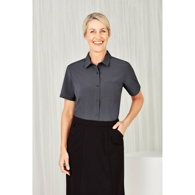 Biz Care Womens Florence Short Sleeve Shirt Charcoal
