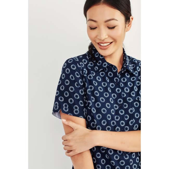 Biz Care Womens Florence Daisy Print Short Sleeve Shirt
