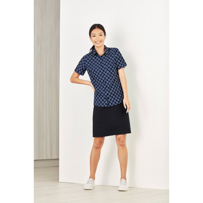 Biz Care Womens Florence Daisy Print Short Sleeve Shirt