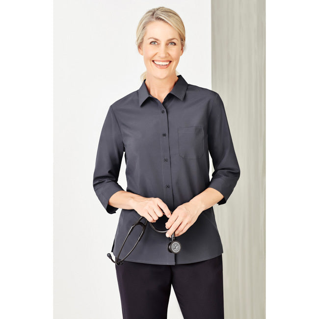 Biz Care Womens Florence 3/4 Sleeve Shirt Charcoal