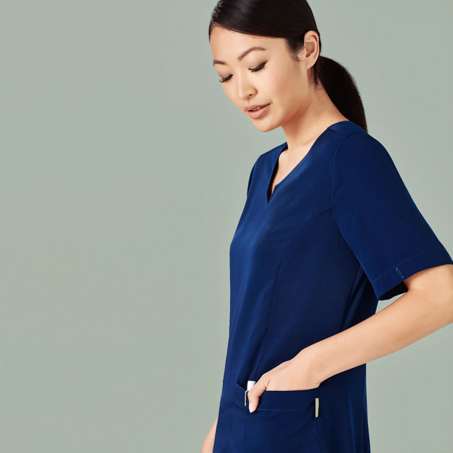 Biz Care Womens Avery Tailored Fit Round Neck Scrub Top