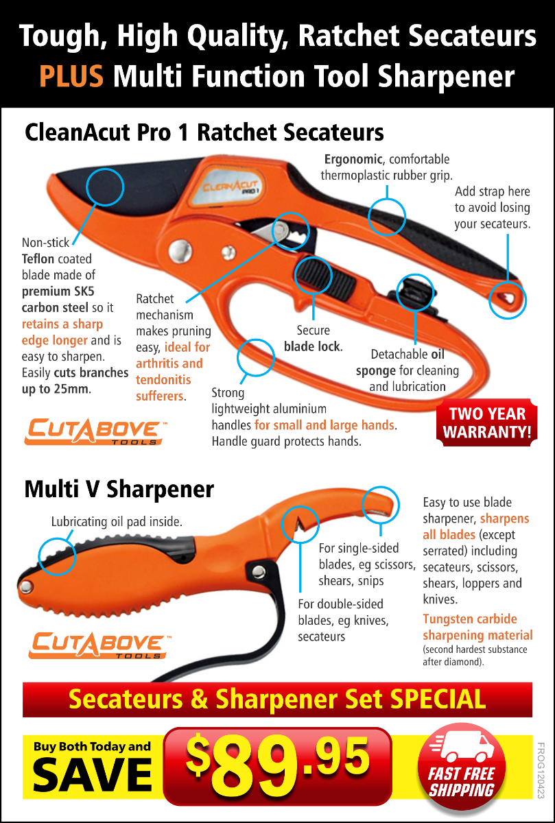 Australia's Favourite Ratchet Secateur With Sharpener  - Power Cut - 30% Less Effort -- #1 For Arthritis Sufferers