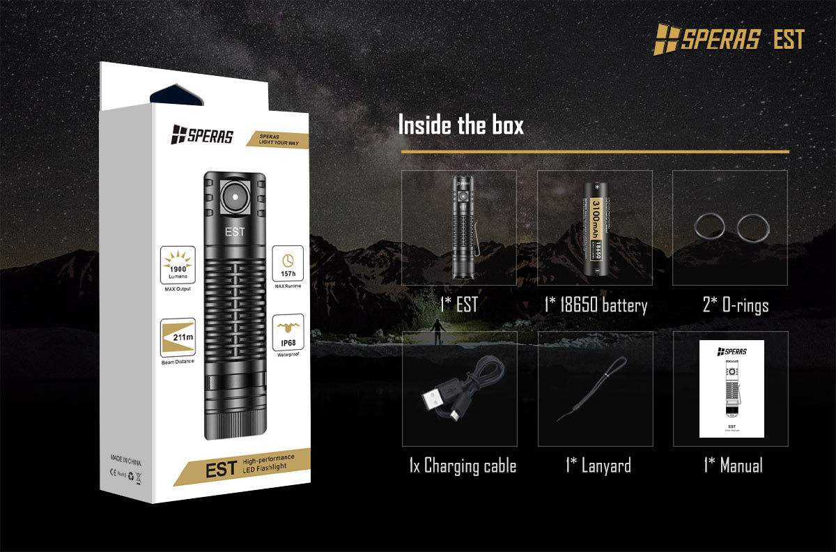 SPERAS EST Compact 120mm High Performance 1900 lumen Flashlight