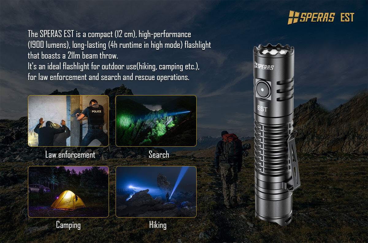 SPERAS EST Compact 120mm High Performance 1900 lumen Flashlight