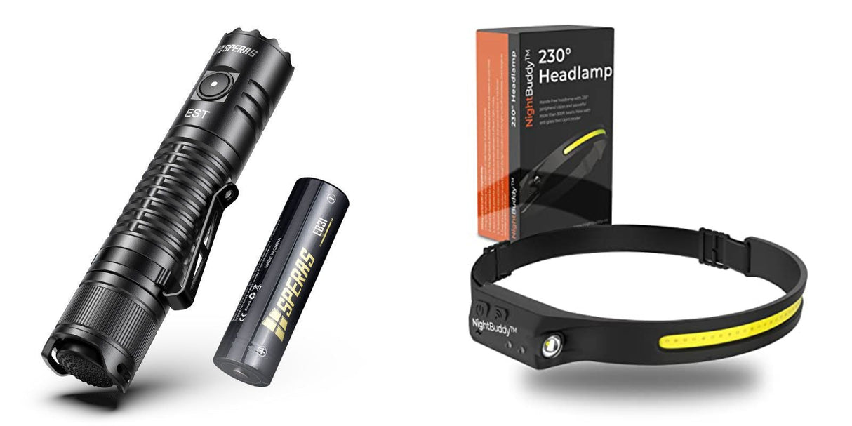CAMPERS HEADLAMP & TORCH PACK - SPERAS High Performance Torch 1900 Lumen + Genuine NightBuddy LED Headlamp Super Deal