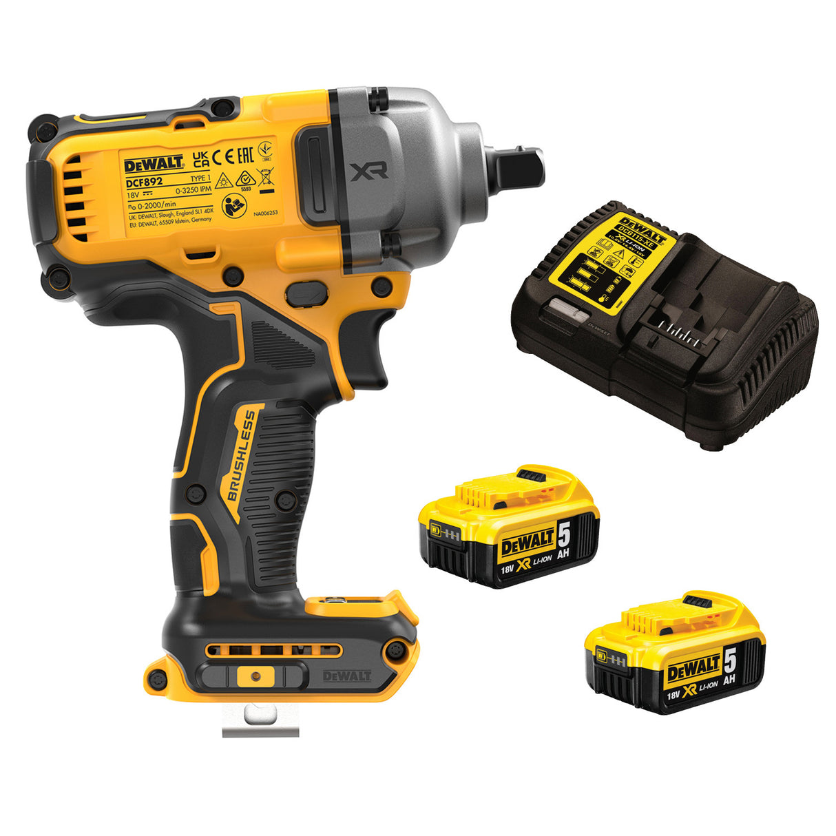 DeWalt 18V XR 1/2 Mid Torque Wrench Detent Pin 5.0ah Set DCF892P2T-XE"