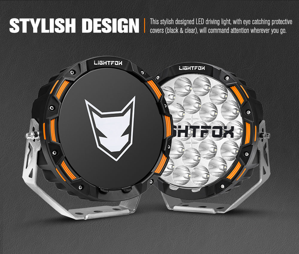 LIGHTFOX 9inch LED Spot Driving Lights Round Slim Spotlights 4x4 OffRoad SUV