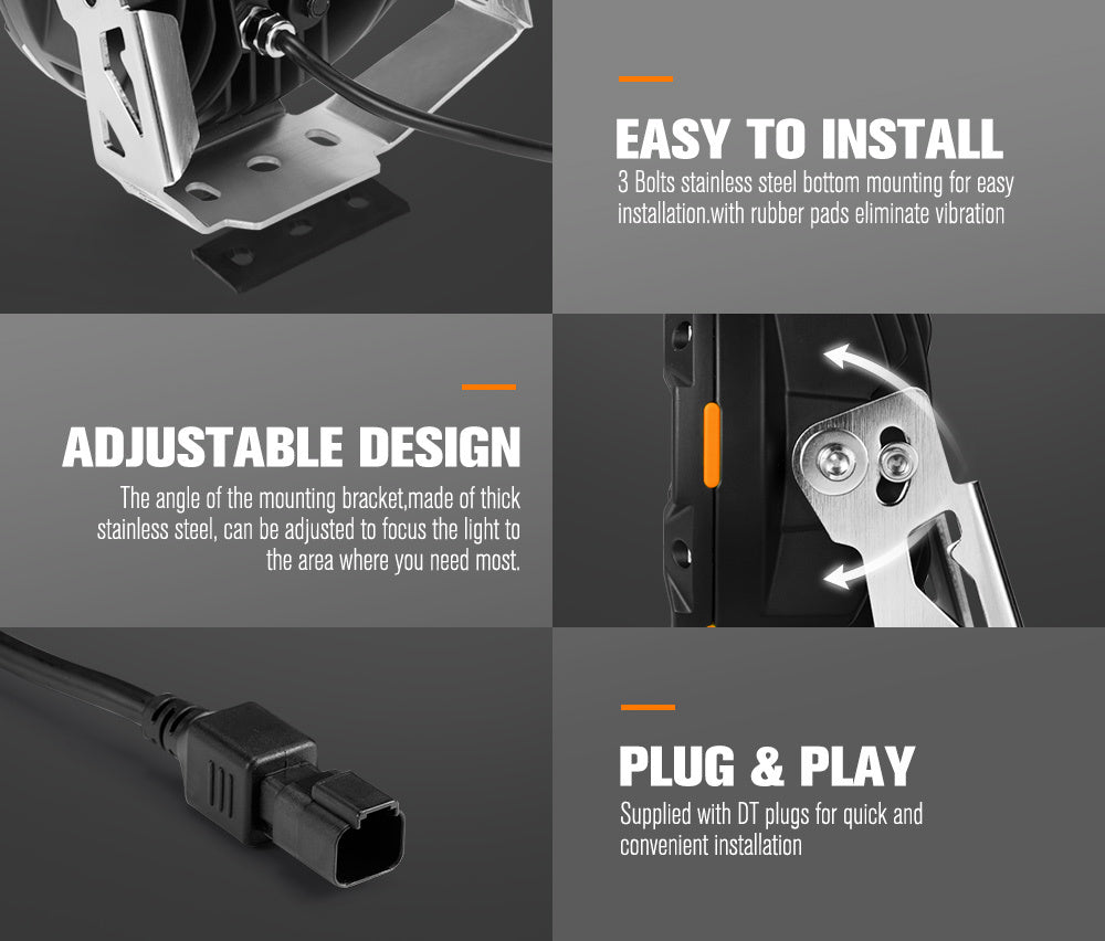 LIGHTFOX 9inch LED Spot Driving Lights Round Slim Spotlights 4x4 OffRoad SUV