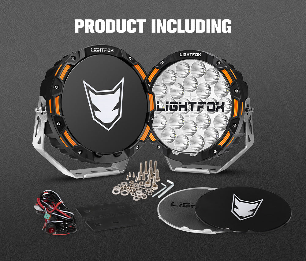 LIGHTFOX 9inch LED Spot Driving Lights Round Slim Spotlights 4x4 OffRoad SUV
