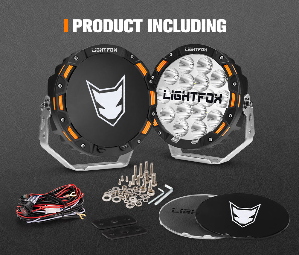 LIGHTFOX 7inch LED Driving Lights Round Spotlights Offroad Truck Headlights